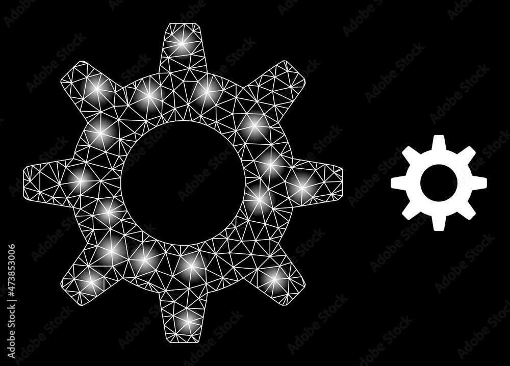 Poster glowing network cogwheel web icon with glowing spots. illuminated constellation is created from cogw