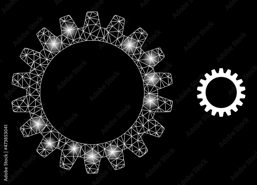 Poster glare network cogwheel web icon with illuminated spots. illuminated constellation generated from cog