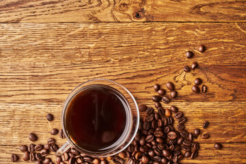 coffee beans freshly brewed beverage view from above