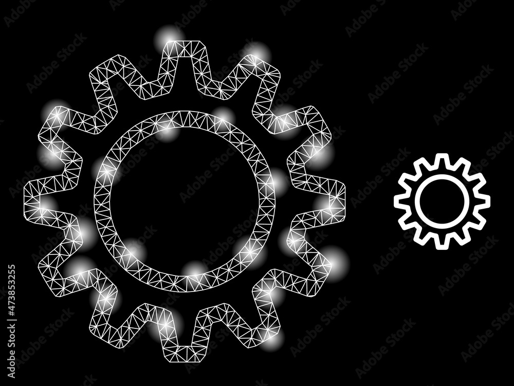 Poster constellation network contour gear web icon with illuminated light spots. illuminated constellation 