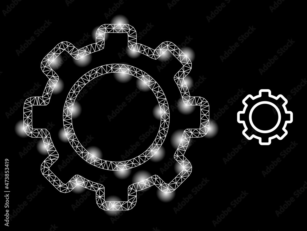 Poster constellation mesh contour gear web icon with bright light spots. illuminated constellation generate
