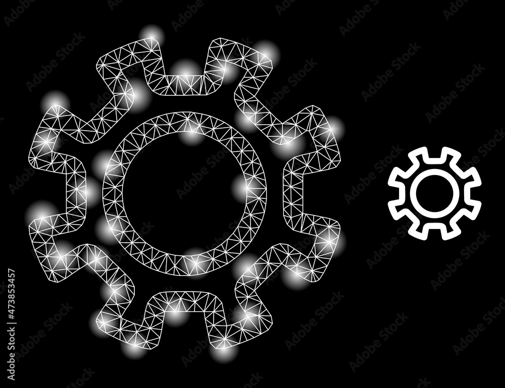 Poster constellation network contour gear web icon with illuminated spots. illuminated constellation create