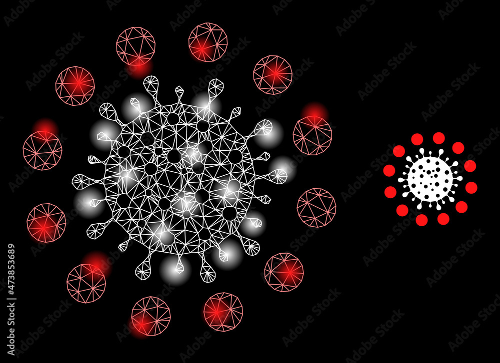 Poster glowing mesh coronavirus red zone web icon with sparkle light spots. illuminated constellation is cr