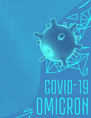Covid-19 omicron new strain variant brochure cover. Futuristic neon glowing particles. Vector 3d style design