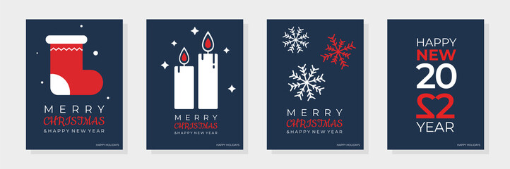 Merry Christmas and Happy New Year Set of backgrounds and holiday covers, greeting cards, posters. Xmas minimal banner design.