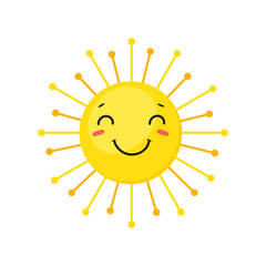 Smiling Sun. Happiness fun sphere, orange energy, vector design