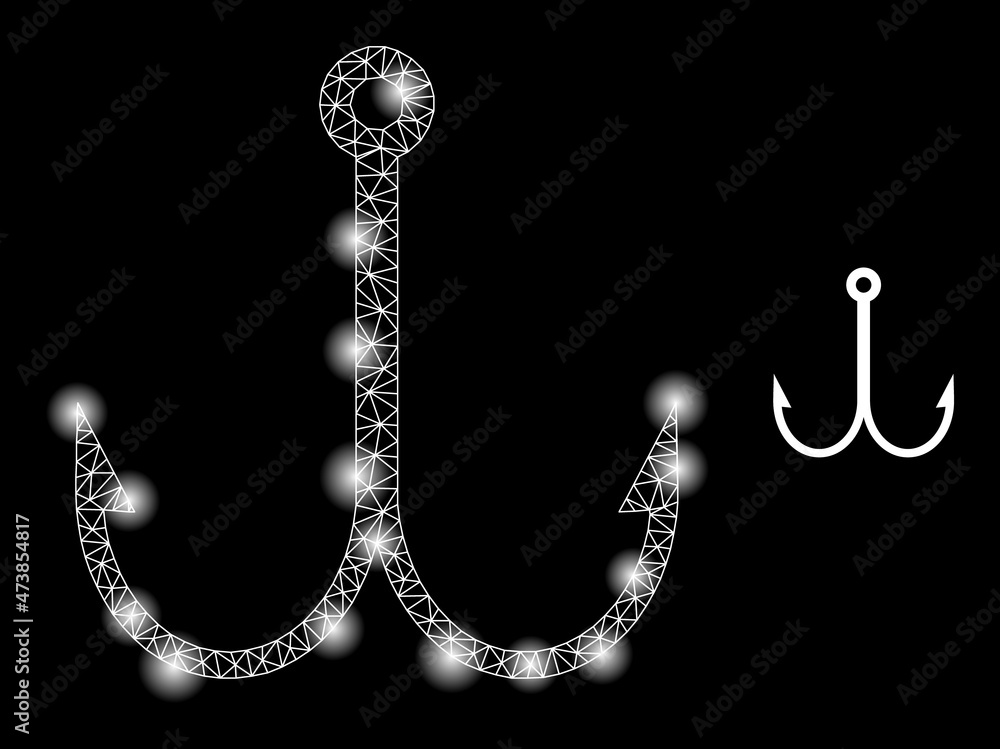Poster constellation network double fish hook web icon with illuminated light spots. illuminated constellat