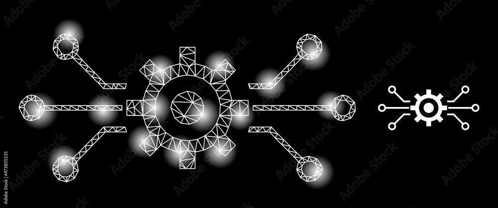 Poster constellation net electronic machinery web icon with flare light spots. illuminated constellation is