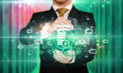 Businessman holding technology icon concept