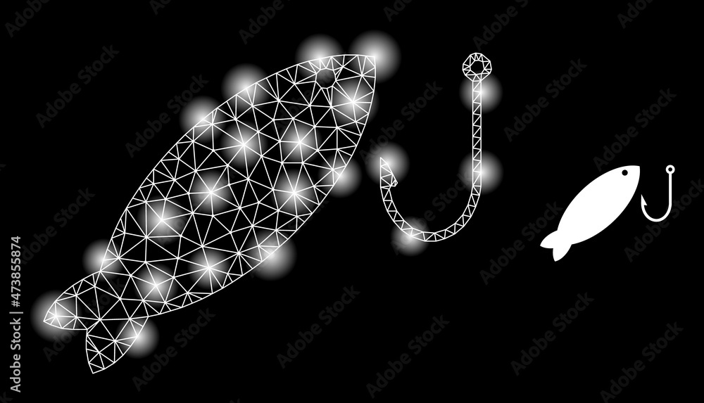 Poster constellation mesh fishing web icon with illuminated light spots. illuminated constellation is creat