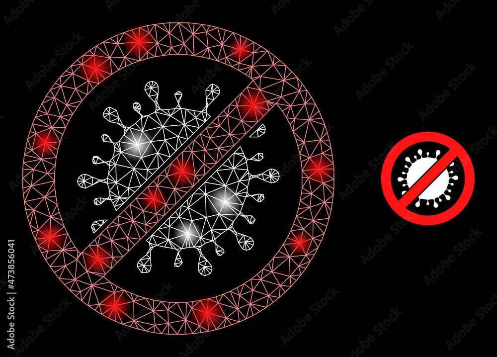 Poster shiny network forbid virus web icon with flare light spots. illuminated model done using forbid viru