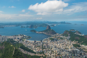 Beautiful view of Rio de Janeiro and Sugar Loaf Mountain from a belvedere at Corcovado Mountain - Rio de Janeiro, Brazil