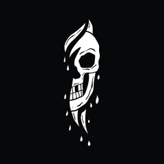 skull black and white illustration print on tshirts sweatshirts and souvenirs vector Premium Vector