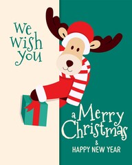 Fototapeta na wymiar Merry Christmas card with deer and present box