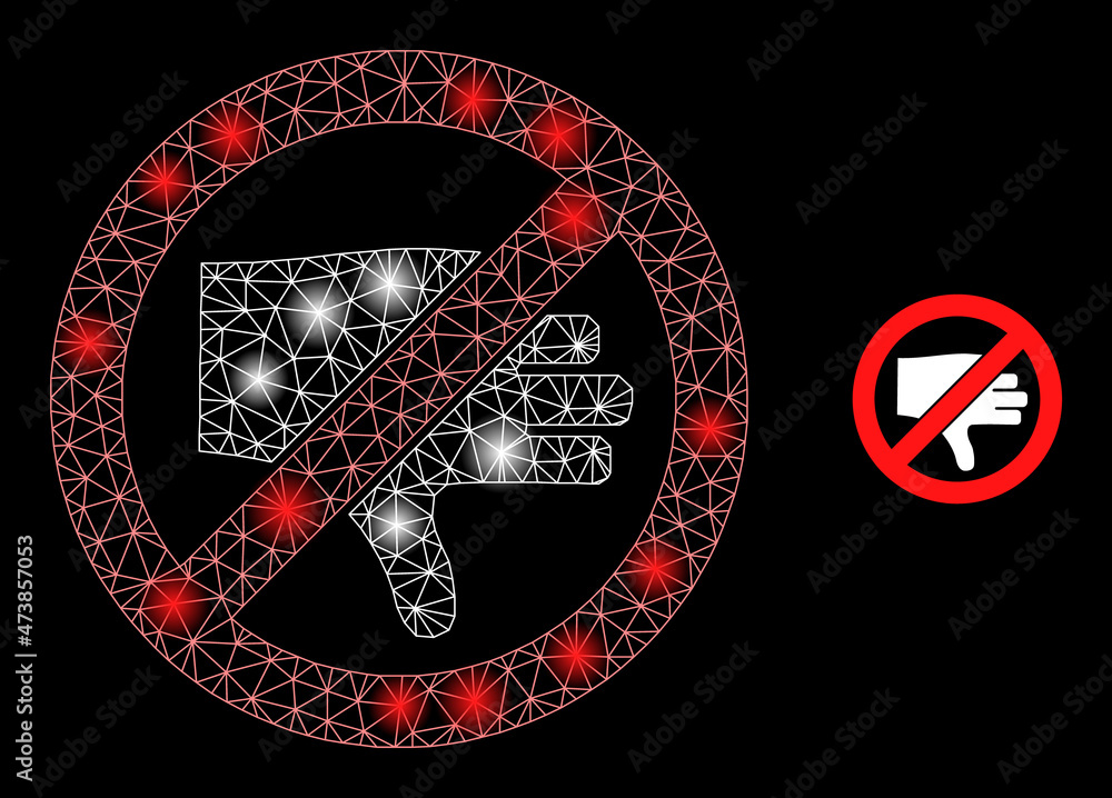 Poster bright network forbidden thumb down web icon with bright light spots. illuminated constellation is g