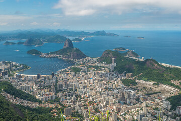 Obraz premium Beautiful view of Rio de Janeiro and Sugar Loaf Mountain from a belvedere at Corcovado Mountain - Rio de Janeiro, Brazil