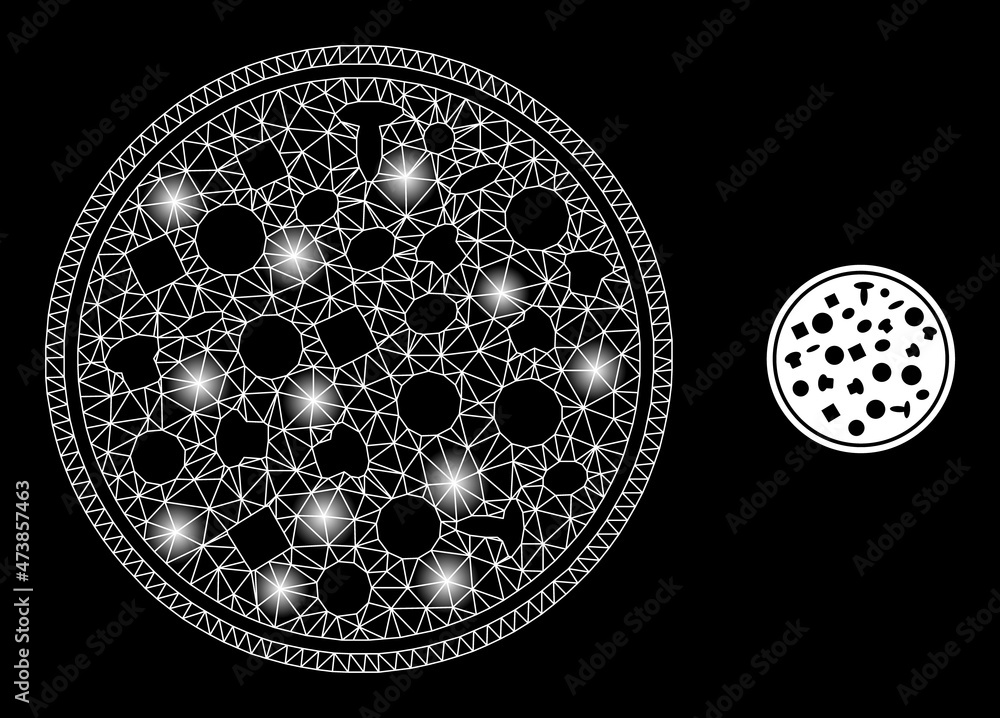 Aufkleber glowing mesh full pizza web icon with glowing light spots. illuminated model is created from full pi
