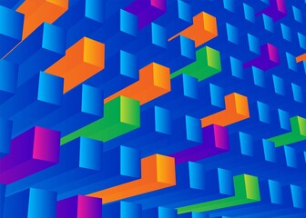 Colored background 3d flying cubes geometric elements vector
