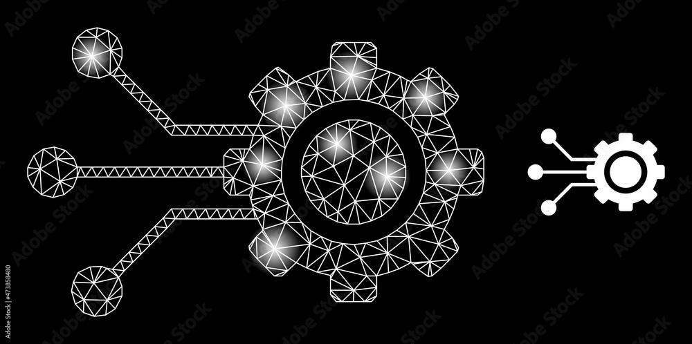 Poster constellation net gear connectors web icon with sparkle spots. illuminated constellation created fro