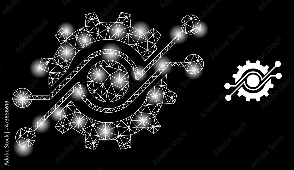 Aufkleber bright network gear electronic component web icon with illuminated spots. illuminated constellation 