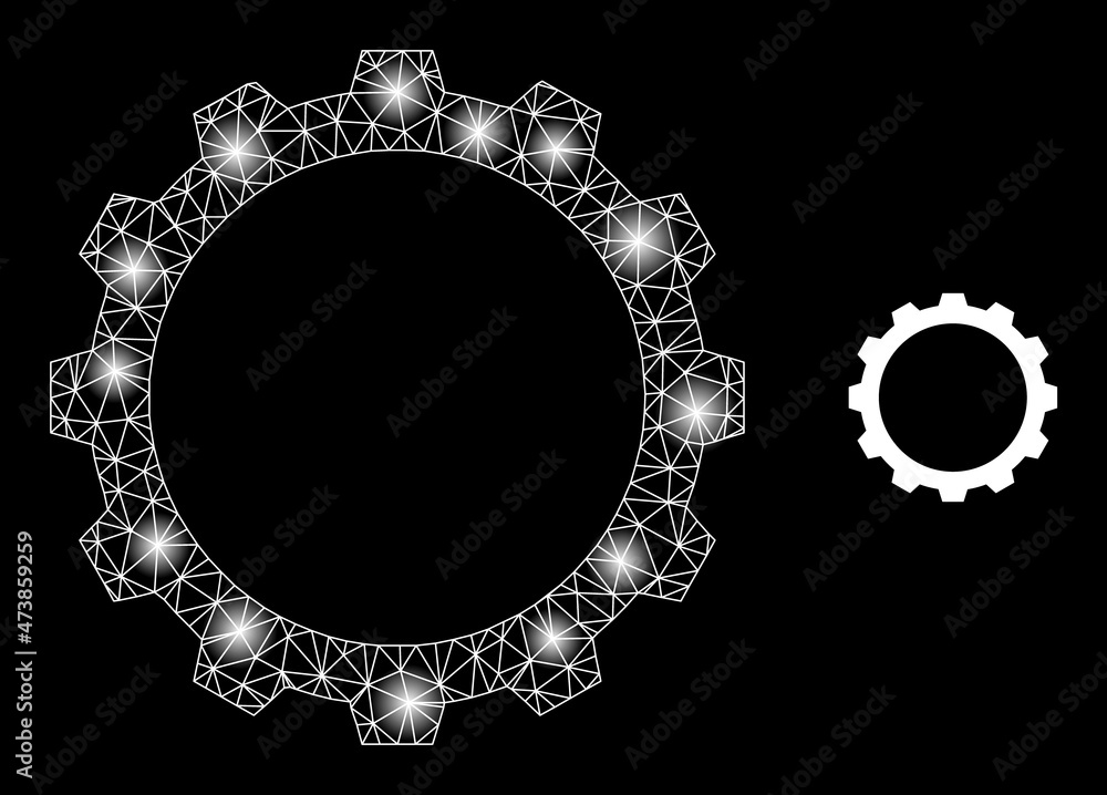 Aufkleber bright network gear web icon with illuminated spots. illuminated constellation is created using gear