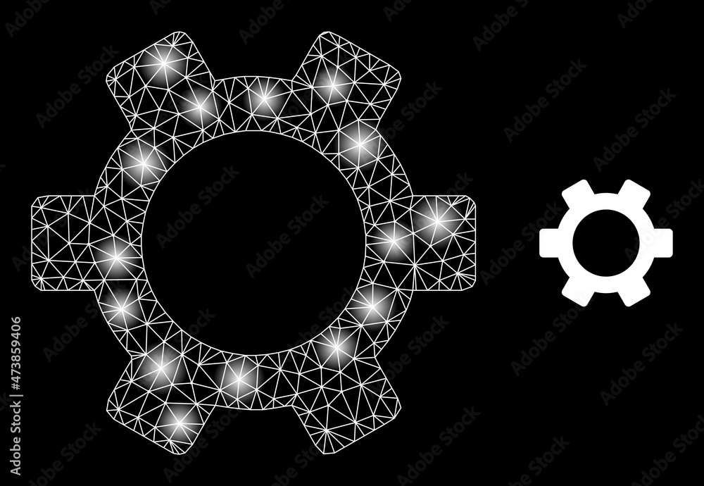 Aufkleber constellation mesh gear web icon with illuminated light spots. illuminated model created from gear v