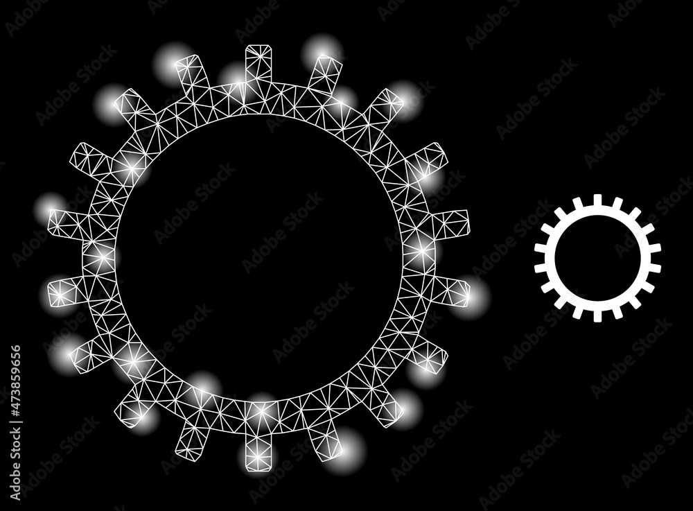 Poster constellation network gear web icon with flare light spots. illuminated model done using gear vector