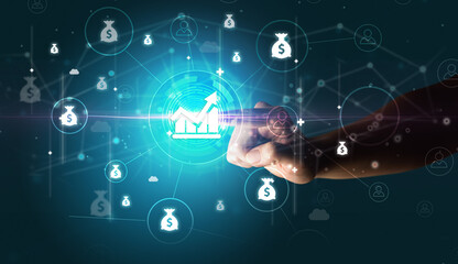 Businessman hand pressing stock graphic information on multitouch screen