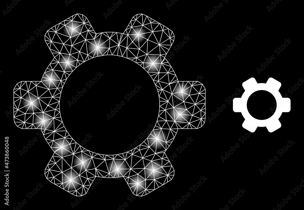 Poster glowing network gearwheel web icon with glowing light spots. illuminated constellation is created us