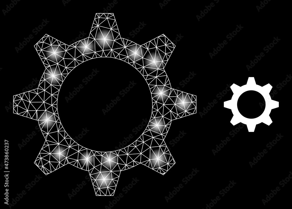 Poster glowing mesh gearwheel web icon with illuminated spots. illuminated model done using gearwheel vecto