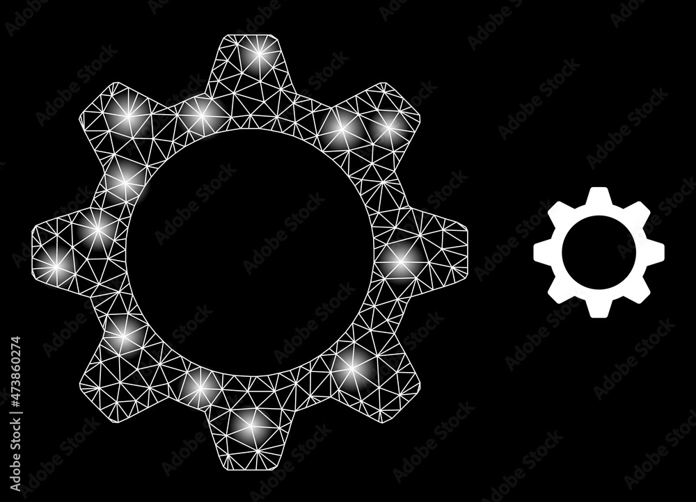 Poster bright mesh gearwheel web icon with illuminated light spots. illuminated constellation is generated 
