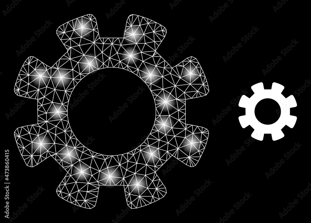 Poster constellation net gearwheel web icon with glossy light spots. illuminated constellation is generated
