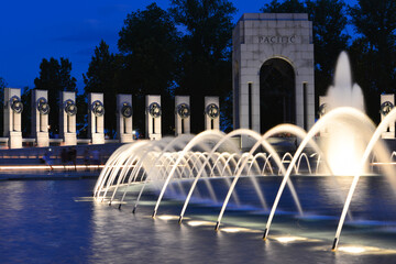 Washington D.C. at night - World War II Memorial and Washington Monument in National Mall - Washington D.C. United States of America
