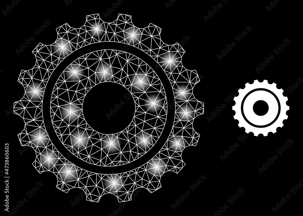 Poster constellation network gearwheel web icon with bright spots. illuminated constellation created using 