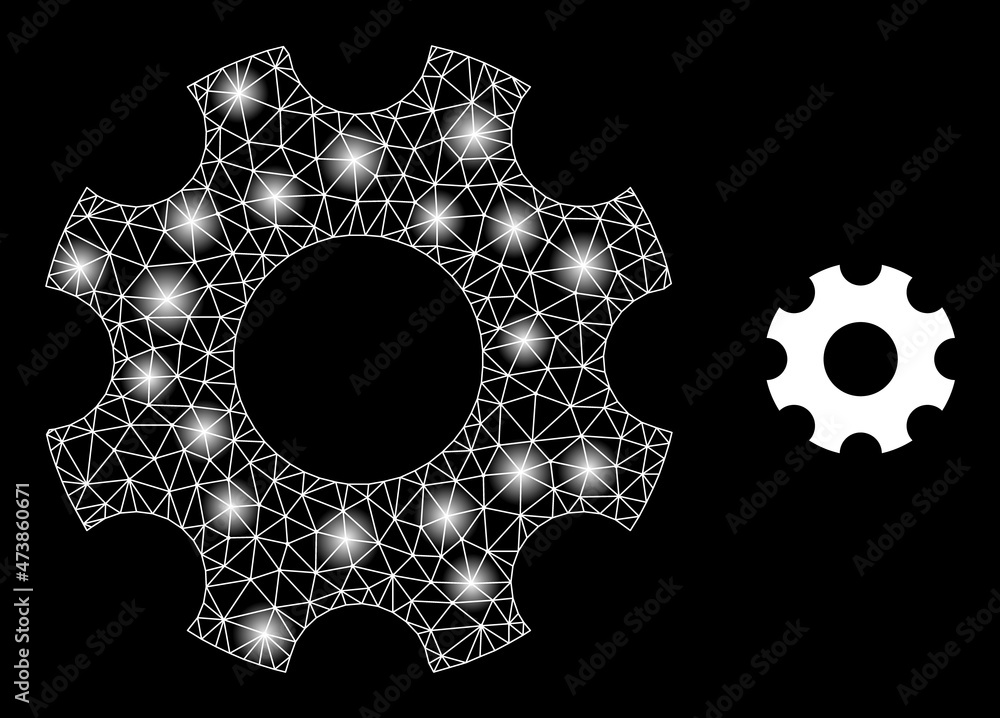 Poster bright network gearwheel web icon with magic light spots. illuminated model is generated using gearw