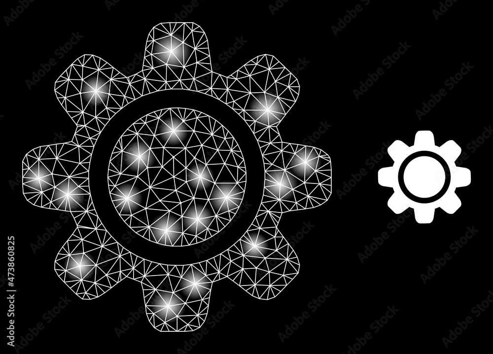Poster constellation mesh gearwheel web icon with sparkle spots. illuminated constellation done using gearw