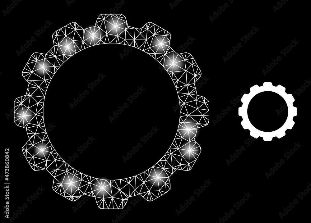 Aufkleber glowing network gearwheel web icon with bright spots. illuminated model done using gearwheel vector 