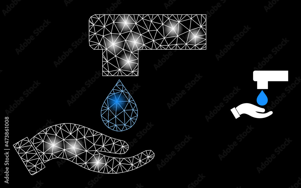 Poster glare mesh hand washing web icon with majestic light spots. illuminated constellation is generated u