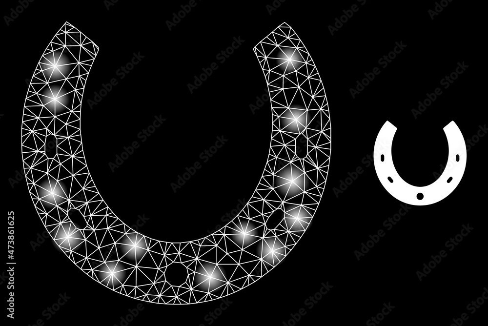 Poster glowing network horseshoe web icon with glossy light spots. illuminated model is generated from hors