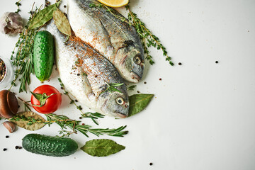 fish fresh food ingredients top view kitchen delicacy