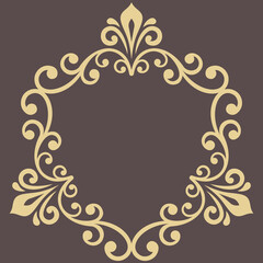 Oriental vector round frame with arabesques and floral elements. Floral border with golden vintage pattern. Greeting card with place for text