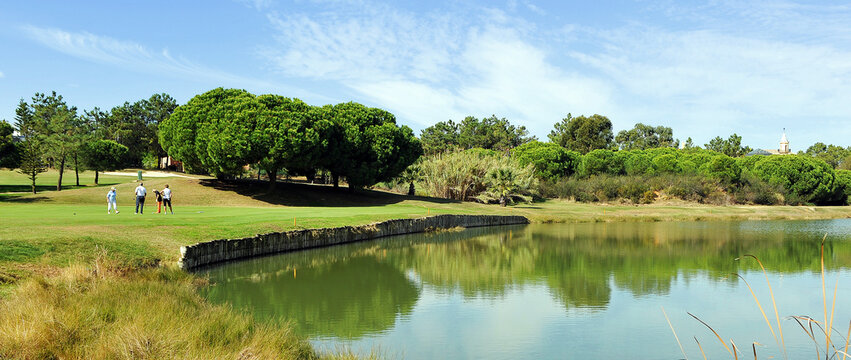 Lake on the Islantilla golf course in Lepe, Huelva province, Andalusia, Spain