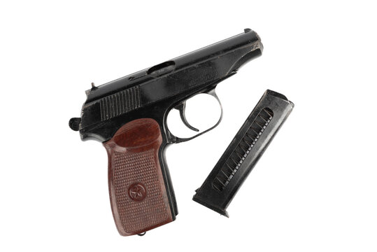 Top view of a Makarov pistol and a separate magazine for cartridges.