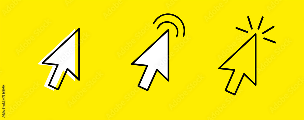 Aufkleber click icon in trendy outline style isolated on yellow background. click symbol. cursor icon. mouse i