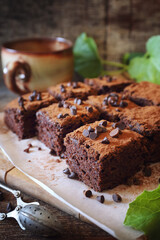 Chocolate Zucchini brownie with chocolate chips, cocoa  powder dressing