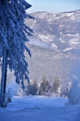 Szczyrk, Beskidy, góra Skrzyczne, zima, śnieg, mróz,