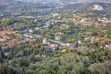 Obraz premium Aerial view over rural landscape. Central part of Corfu, Greece.