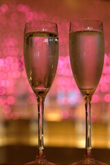 champagne glasses with pink bokken