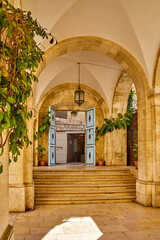 Second Station of the Way of the Cross - Place of the Placement of the Cross. doors from Franciscan monastery. Jerusalem, Israel