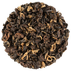 Yunnan rolled black tea in round shape isolated